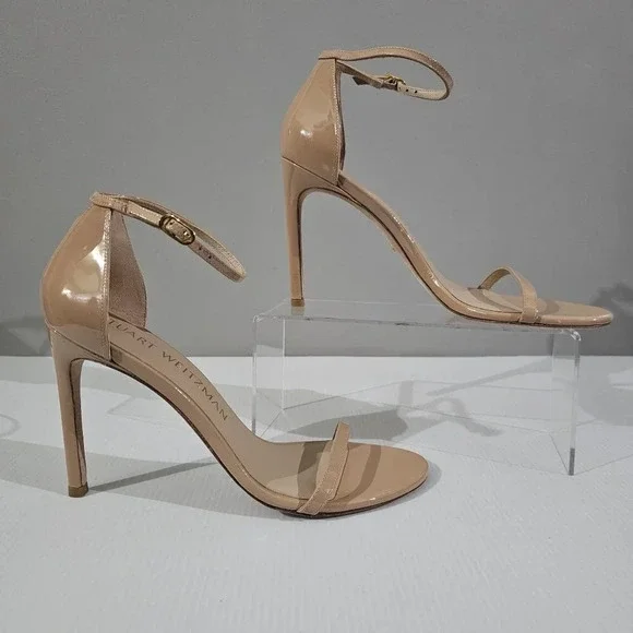 Stuart Weitzman Nudistsong Ankle Strap Heels Womens 10 Adobe Tan Leather Sandal - Picture 3 of 16